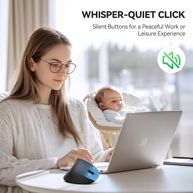TECKNET Ergonomic Mouse, Jiggler Bluetooth Wireless Vertical Mouse, 4800 DPI Silent Mouse with 6 Adjustable DPI Levels, 2.4GHz (USB A & C) Mouse, 6 Buttons Computer Mice - Wide Compatibility