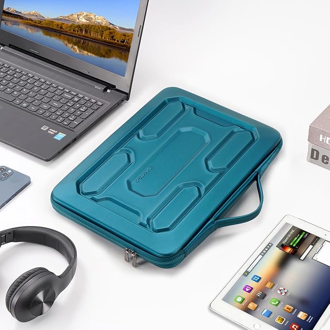 DOMISO 15.6 inch Laptop Sleeve with Handle Shockproof Waterproof EVA Protective Case for 15.6" Yoga 720 IdeaPad 310 320 ThinkPad T570/Legion 5 Gen 6/HP Envy 15/15.6" Notebooks, Teal