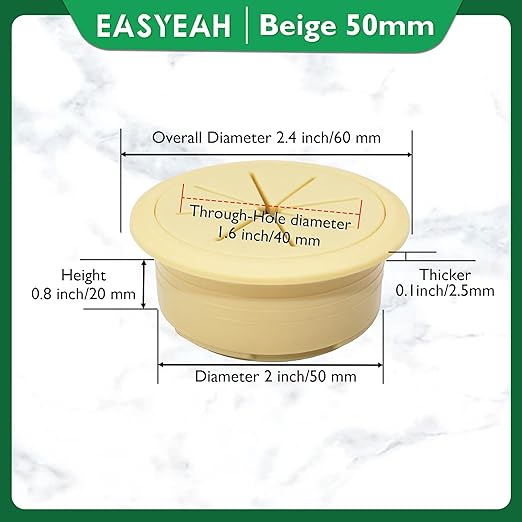 5 Pcs Desk Grommet 2" / 50 mm, Desk Hole Cover for Cables Beige, Cable Grommet ABS Plastic, Desk Hole Grommet for Home & Office Pc, Detachable Cable Cord Organizer