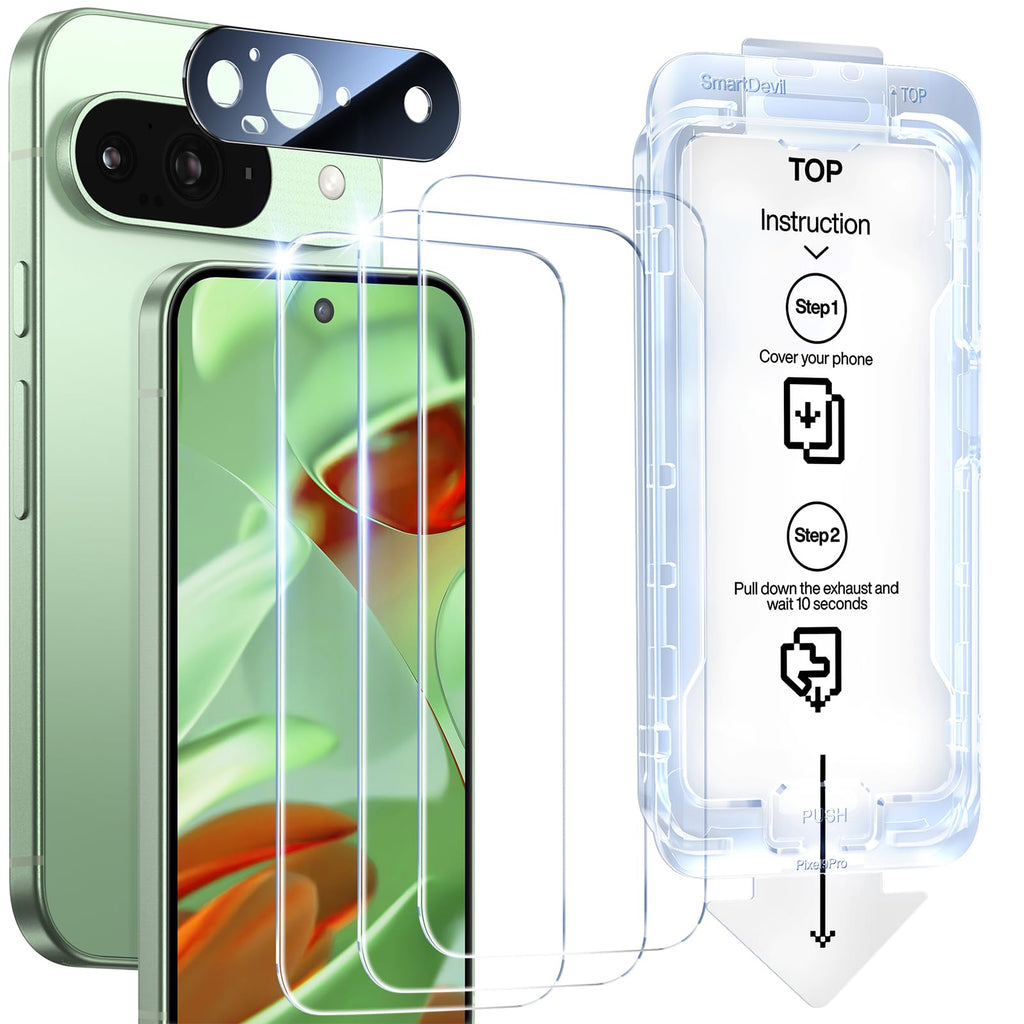 SMARTDEVIL [3+1 Pack Tempered Glass for Google Pixel 9 Screen Protector