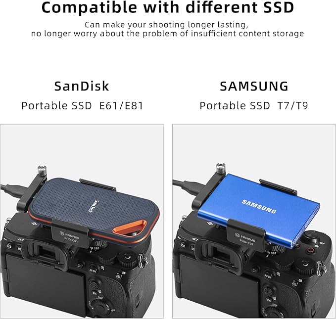 FANAUE SSD Mount Bracket SSD Holder with Cold Shoe Cable Clamp, 1.5"-2.1" for Samsung T5 T7 SSD SanDisk Compatible with BMPCC 4K /6K /6K Pro Camera Cage