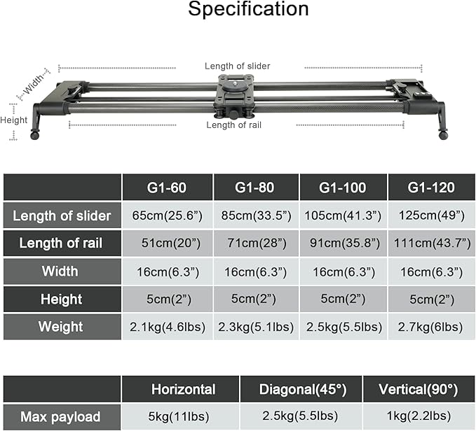 Konova New G1 Wireless Motorized Integrated Carbon Slider for Video, Time Lapse, Stop Motion, Parallax Panormaic Shooting (100cm (39.4"))