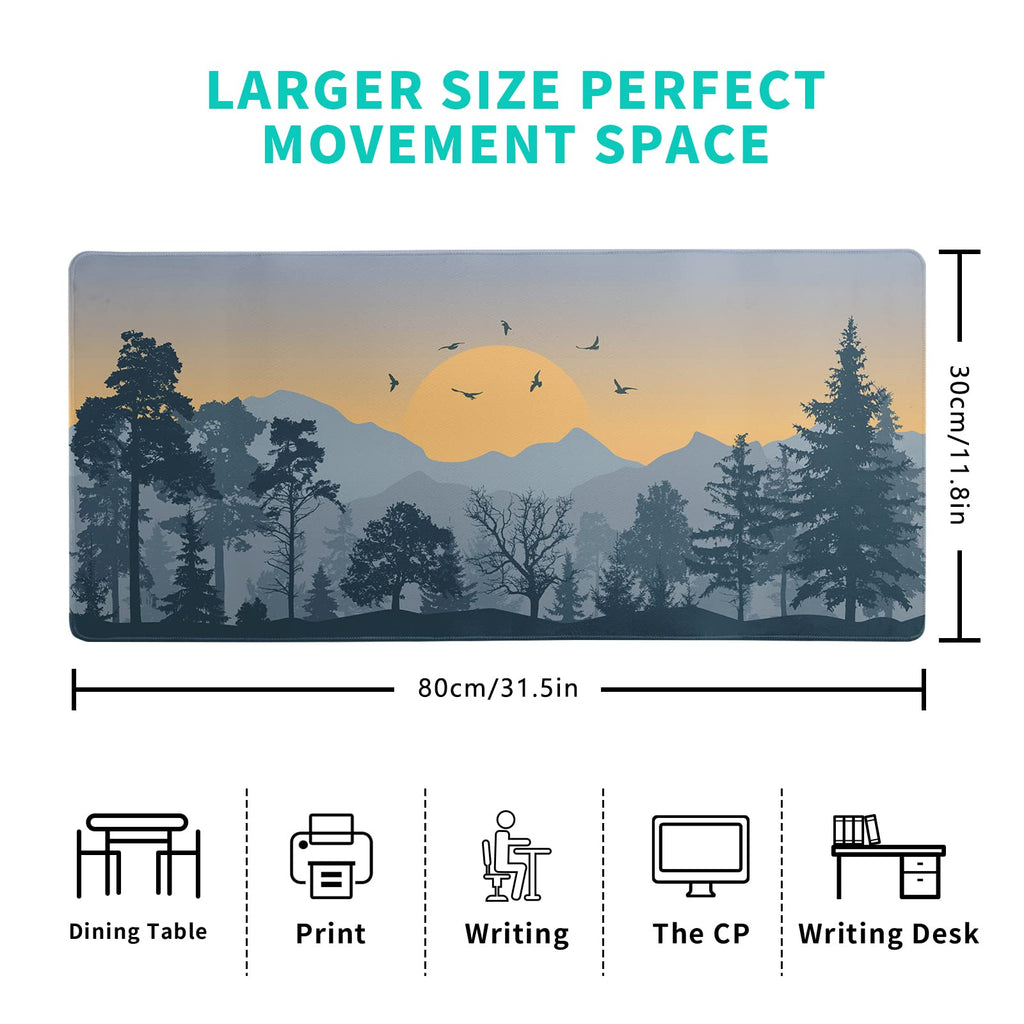 Mountain Gaming Mouse Pad 31.5x11.8 Inch Forest Large Mousepad Extended Grey Mousepad Gaming Non-Slip Rubber Base Stitched Edges Keyboard Mouse Mat Desk Pad for Office Home and Game