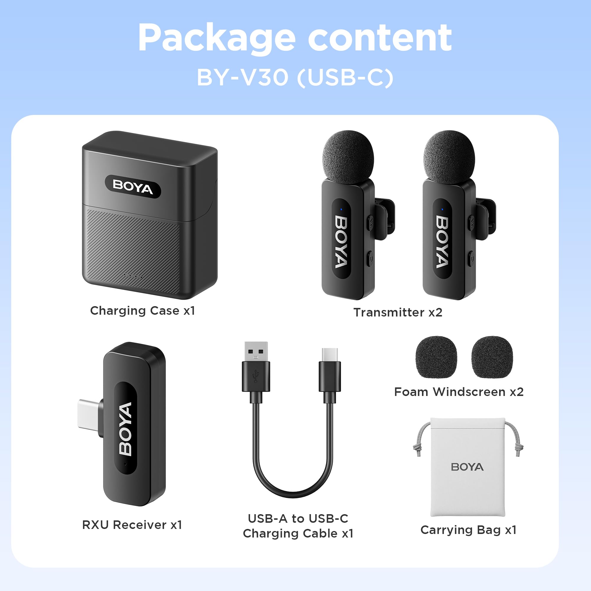 BOYA BY-V30 Wireless Lavalier Microphone,USB Type-C Mini Laple Mics for iPhone16,Android Smartphone,36H Battery,Noise Reduction,328FT Range Clip-on Condenser Mic for YouTube Interview TikTok