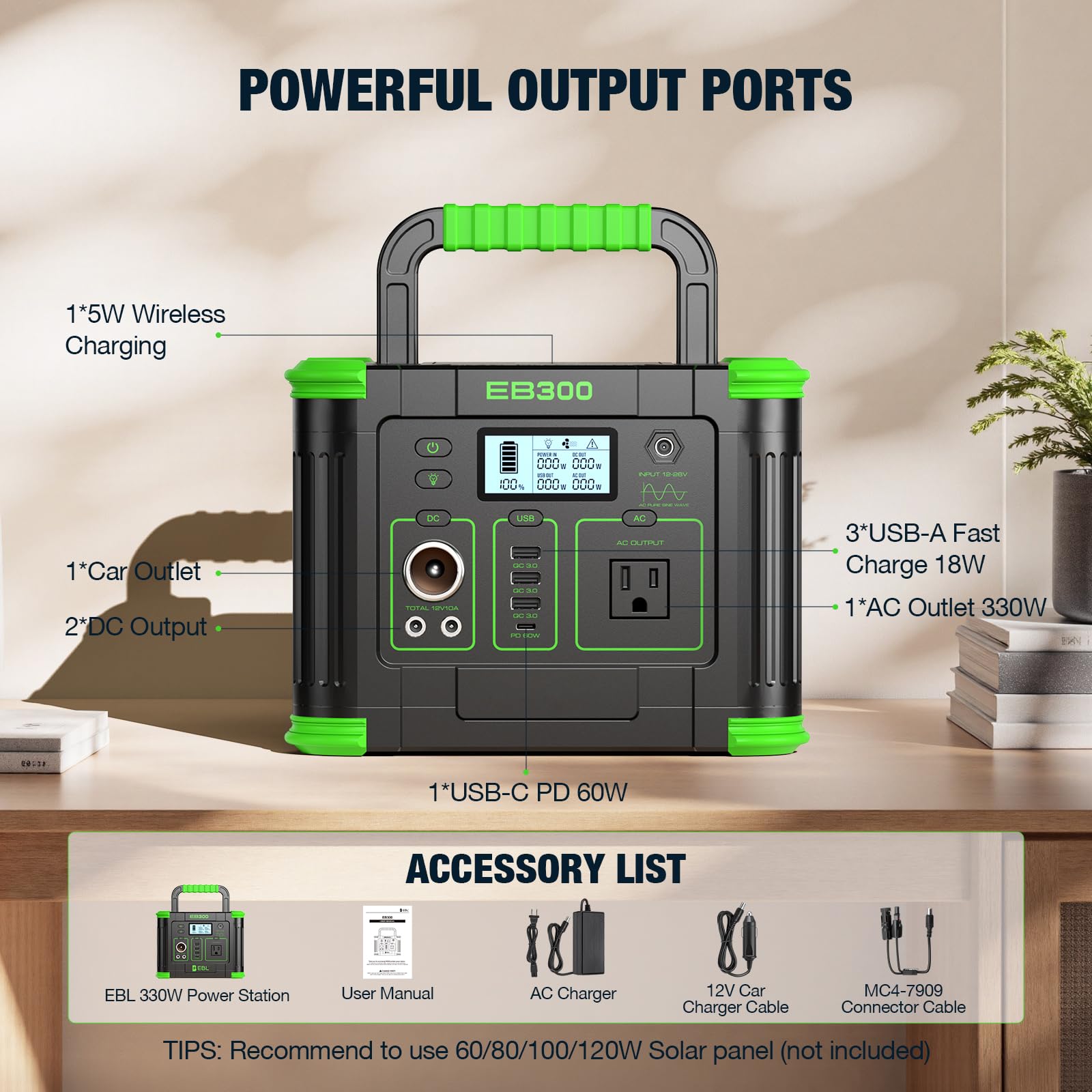 GRECELL Portable Power Station 330W, 230.88Wh Solar Generator