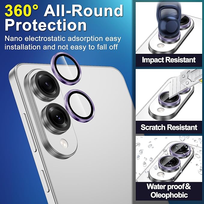 for Samsung Galaxy S25 Edge Camera Lens Protector, Individual Metal Ring Tempered Glass Lens Cover, [Strong Adsorption] Scratch Resistant Ultra-Thin HD Clear Lens Cover, 1 Set-Purple