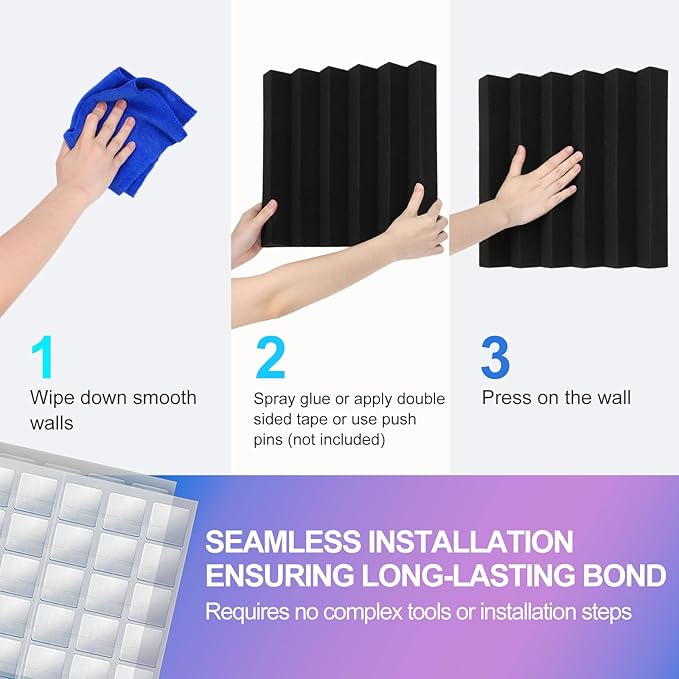 JBER 6 Pack Acoustic Foam Wedge, 2" X 12" X 12" Studio Soundproofing Panels Fire Resistant Sound Proof Padding Acoustic Treatment Foam (6 Square Feet, Charcoal)