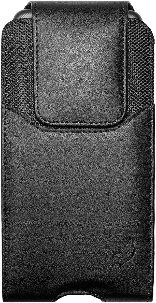 Leather Cellphone Holster for iPhone 11 Pro Max, XS Max, 8/7 Plus, Vision Plus, Nokia C210, Galaxy A53, S23+, TCL 30Z - Vertical Case Waist Carrying Pouch with Belt Clip/Loops, Black