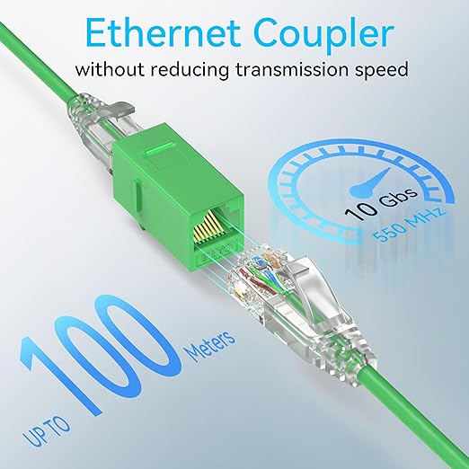 CAT6 RJ45 Keystone Coupler (24 Pack), Cat6 Keystone Jack Female to Female, Cat 6 Inline Keystone Jacks for Wall Plate & Patch Panel, RJ45 Ethernet Coupler Green