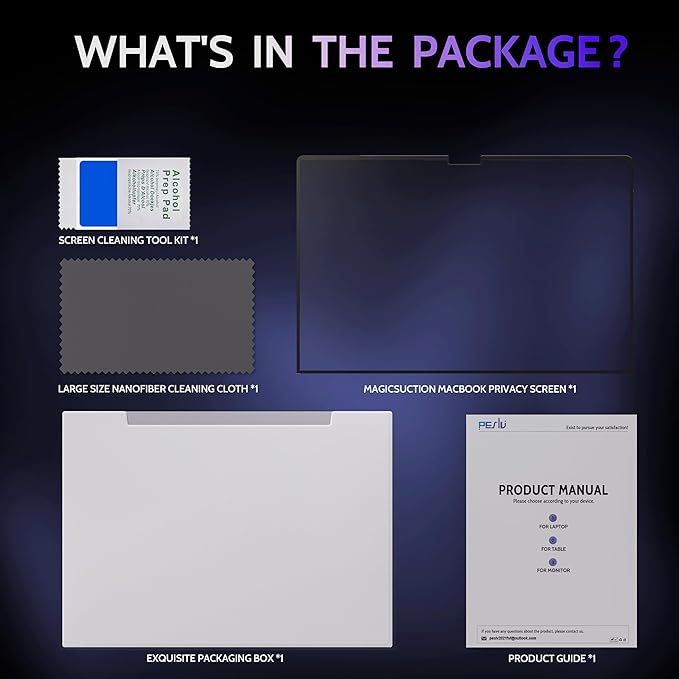 Privacy Screen for 15 Inch Surface Laptop 6/5/4/3/2/1, MagicSuction™ Removable Anti Spy Black Protector, Glare Blue Light Filter for Microsoft Laptop Computer Monitor