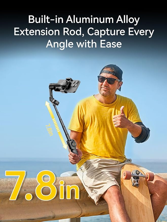 Gimbal Stabilizer for iPhone, 3-Axis iPhone Gimbal Built in 7.8' Extension Rod, Portable Gimbal Stabilizer w/OLED Display for iPhone/Android, Perfect for TikTok YouTube Vlogging-Smart X2 Black