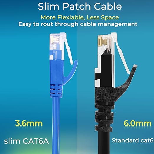 Rapink Patch Cables Cat6a 0.5ft (24 Pack) Slim, Cat6a Ethernet Patch Cable 10G Support, Snagless Cat 6 Patch Cable for Patch Panel to Switch, Flexiable Cat 6a Ethernet Cable with Gold Plated