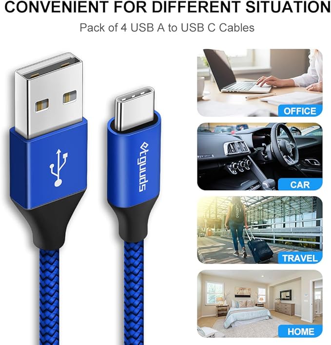 etguuds 6ft USB A to USB C Cable 3A Fast Charging, 2-Pack USB A to USB Type C Charger Cord for iPhone 16 15 Pro/Pro Max/Plus, for Samsung Galaxy S24 S23 S22 S21 S20 S10 A55 A54 Flip Note, Moto, Blue