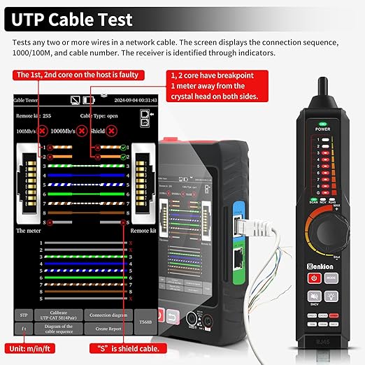 Multifunction RJ45 Network Caber Tester,Full Features UTP Cable Tester Cable Tracer,4" IPS Touch Screen Support TDR,DMM, VFL,OPM, POE++ Detect,Level Meter,Network Tools,RJ45 TDR, Cable Length,NCV