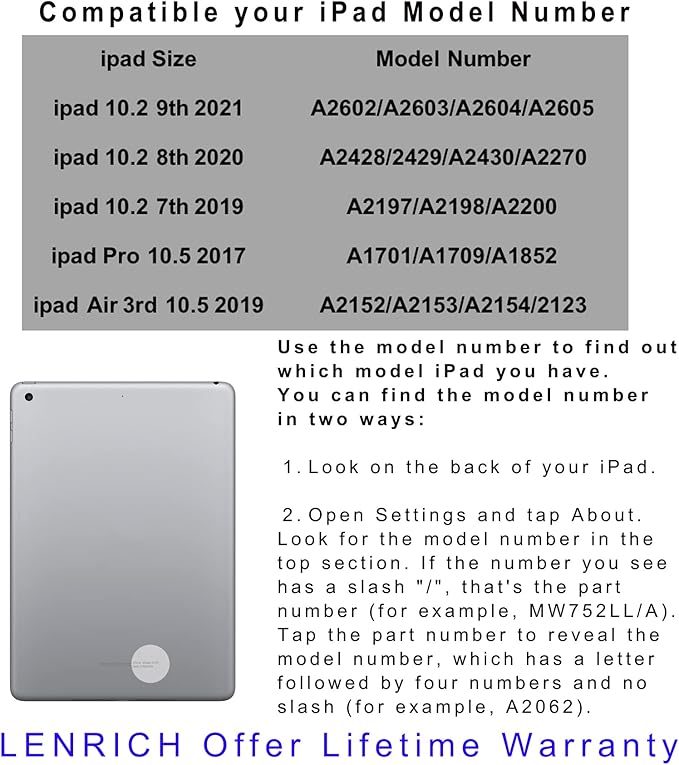 Keyboard case for iPad 9th Generation 10.2 inch 2021/ 8th Gen 2020/7th 2019/iPad air 3rd/iPad pro 10.5 2017, Multi Touchpad 360 Swivel Light Thin Cover Backlight