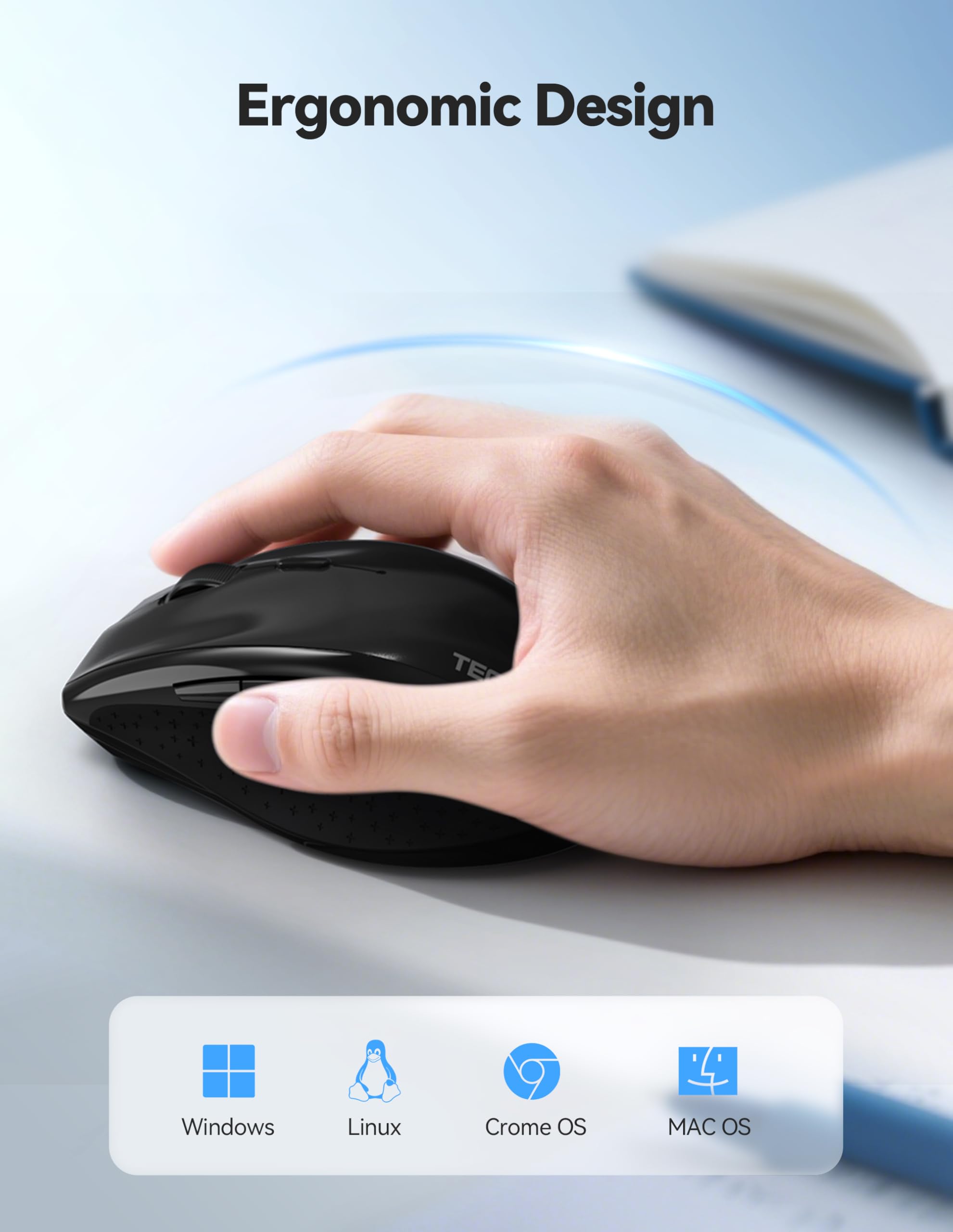 TECKNET Rechargeable Mouse,2.4 GHz Ergonomic Silent Mice with 6 Buttons
