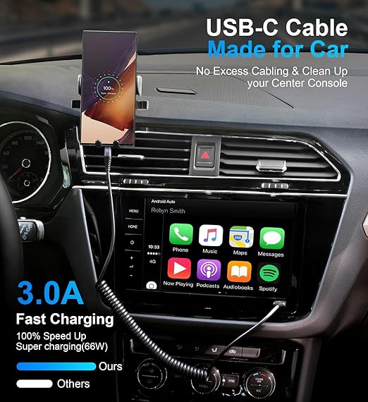 USB Type C Charger Cable Fast Charging [3FT+6FT], 2Pack Coiled USB A to USB C Charger Cable for Car Android Auto USB C Charger Cord, USBC Cable Compatible with iPhone 16/15/Samsung Galaxy A10e A20 S20