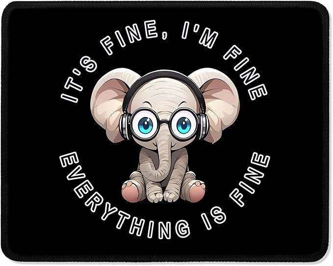 ITNRSIIET Mouse Pad with Stitched Edge Premium Textured Smooth Precise Operation Waterproof Washable Non-Slip Rubber Base Desktop Protection Mat, 10.2×8.3×0.12 inches, Pretty Fine Elephant