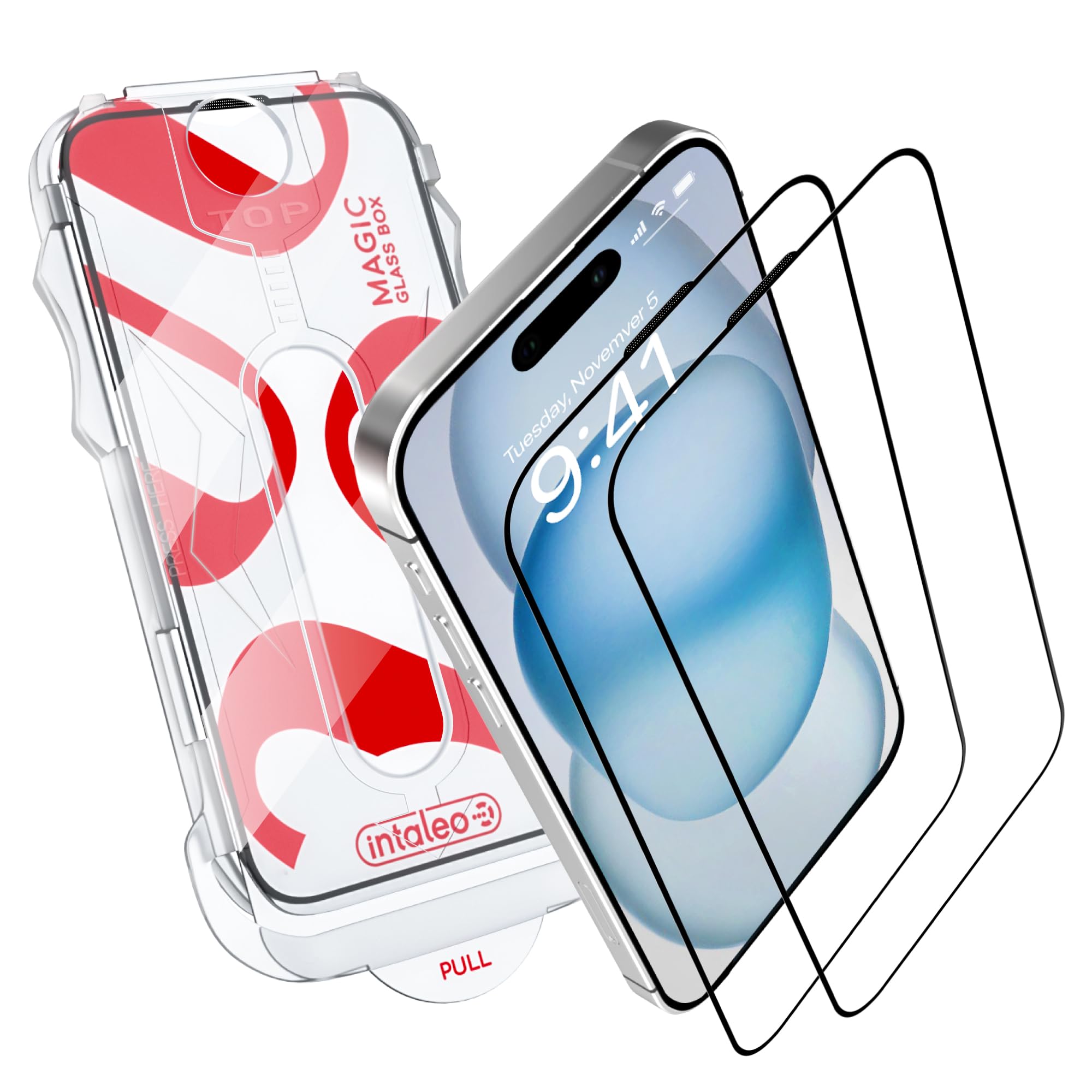 Intaleo Tempered Glass Screen Protector for iPhone 15 – Full Edge-to-Edge Protection, 9H Hardness, Oleophobic Coating - Accessories For IPhone 15 Phone Protector with Applicator - Black Design