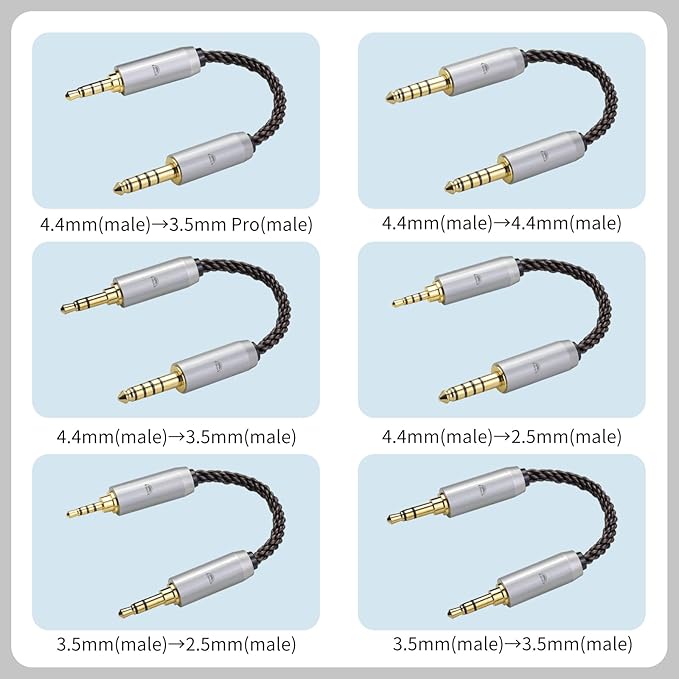 okcsc 4.4MM Male to 2.5MM Male Ultra Short Hifil Male to Male AUX Audio Cable OFC Pair Recording Cable Wire-Breakage-Prevention Design Adoption of 8-Core Braided Structure 5.82 inch