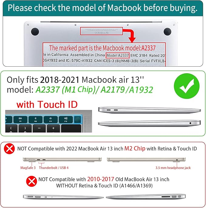 Teryeefi for MacBook Air M1 13 inch Case 2018 2019 2020 (Model A2337 A2179 A1932) with Touch ID & Retina, Printing Hard Shell Case + Keyboard Cover + Screen Protector, Landscape