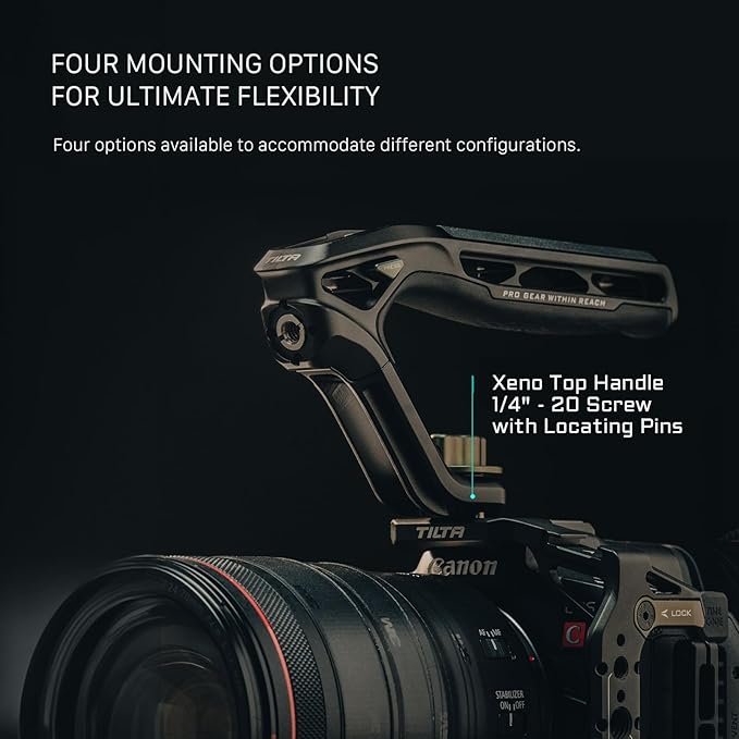 Tilta Xeno Top Handle for Filmmakers & Cameras - Black | Aluminum Alloy and Silicone Build | 1/4″-20 and 3/8″-16 Threads w/Locating Points | Safety Release Pin | Comfortable Handling (Cold Shoe)