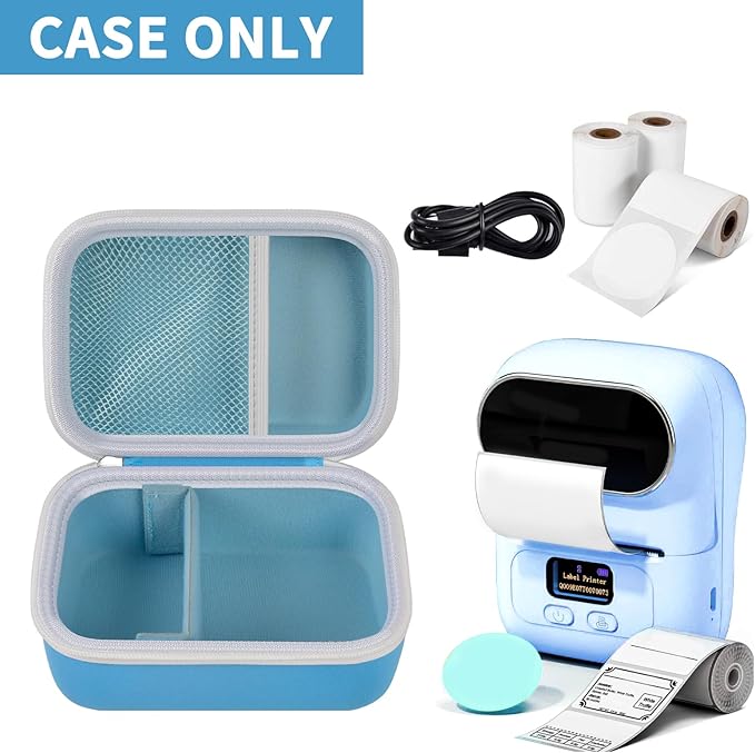Case Compatible with Phomemo M110 Label Maker - Portable Mini Bluetooth Thermal Label Maker Carrying Storage Bag for Printer Labels, USB Cable and Accessories Black (Box Only)-Blue