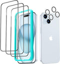 ESR 3+2 Pack for iPhone 15 Plus Screen Protector, 3 Black Edge Tempered-Glass Film and 2 Set Camera Lens Protector, 2.5D Curved Edges, Full-Coverage Military-Grade Protection, Scratch Resistant