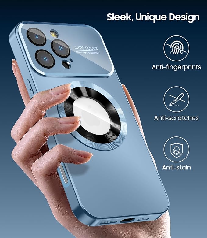 Magnetic for iPhone 16 Pro Max Case, Compatible with MagSafe, Built-in Camera Lens Protector, Logo View, Military Grade Drop Protection Phone Cover, Sierra Blue