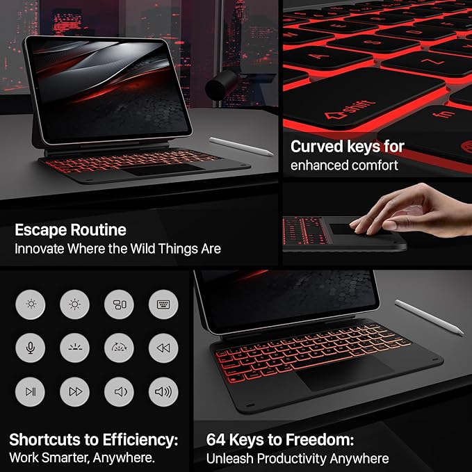 typecase Edge Keyboard Case for iPad Pro 11-inch(M4)2024,Magic Keyboard with 11 Colors Backlight for iPad Pro 11,Keyboard Case with Pencil Holder,Built-in Trackpad,Easy-Set Magnetic Stand,Carbon Fiber