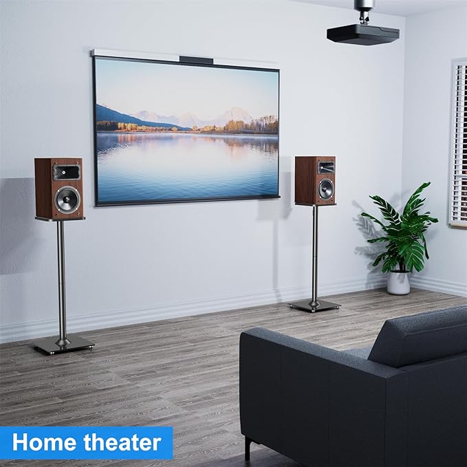 MOUNTUP Universal Speaker Stands Pair for Surround Sound, 31" Height Floor Speaker Stands, Holds Bookshelf Speaker Satellite Speaker Large Speaker, Up to 22LBS Cable Concealing 9.8" Plate Black MU9132