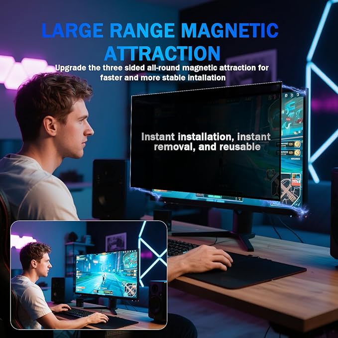[2 Pack] Magnetic Computer Privacy Screen Filter 24 Inch for Frameless Monitor 16:9 Aspect Ratio, Removable Anti Glare Blue Light Protector, Double Sided Reversible Eye Care 24in Film