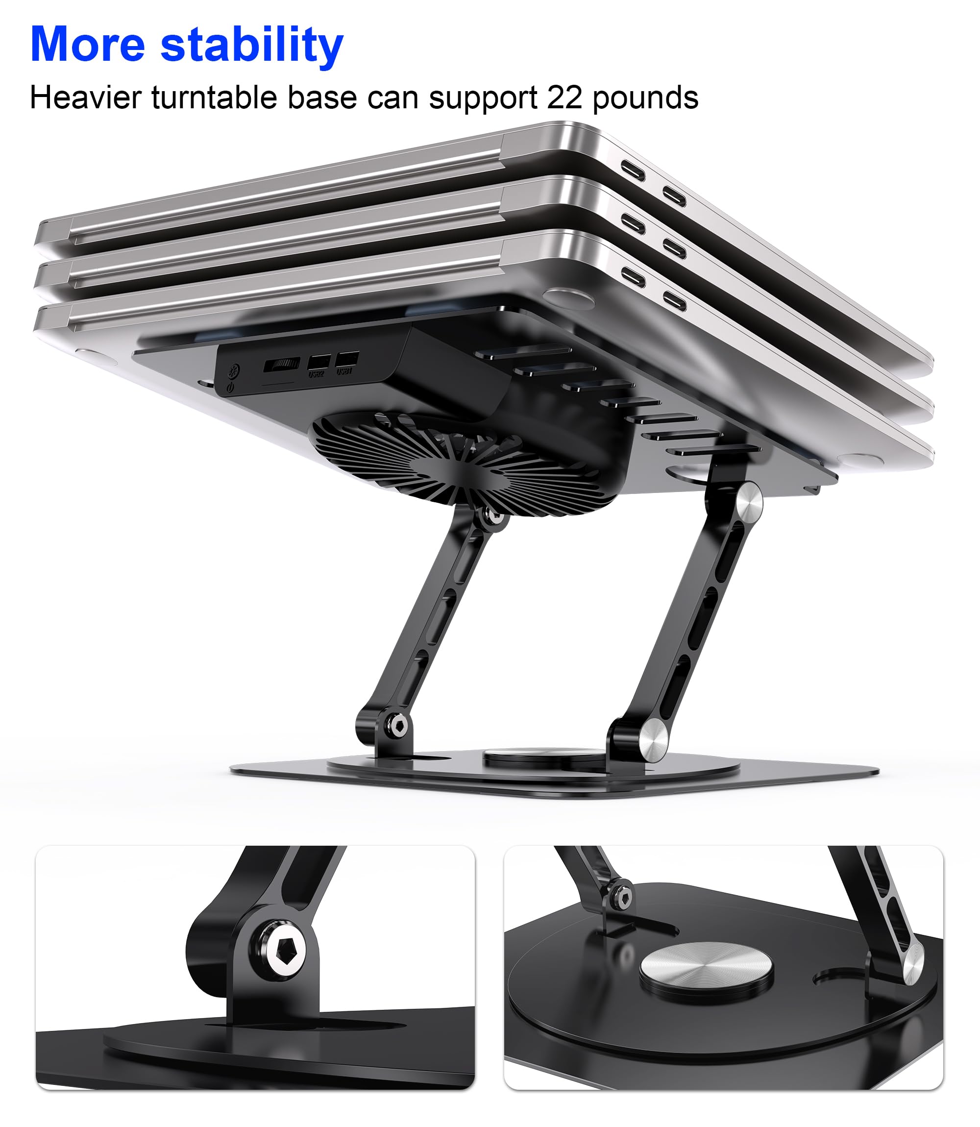 YTech Laptop Stand,with 360°Rotating Base,External Cooling Fan,Adjustable RGB Lighting,Ergonomic Foldable Notebook Computer Holder.Compatible with All 10-17" Laptops Tablets,Black