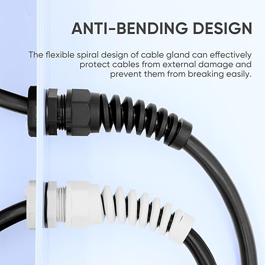 Strain Relief Cord Connector,LISTENJIALE 2Pcs NPT 1" Waterproof Cable Gland Flex Spiral Strain Relief Adjustable 18-25mm Cable Connector Nylon Joint with Gaskets(Grey)