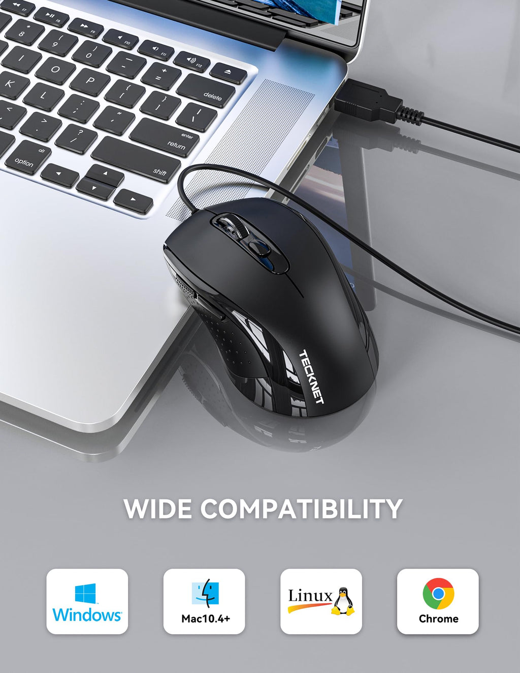 TECKNET Wired Mouse, 3600DPI, USB Wired Computer Mice, 6-Button, 4-Levels