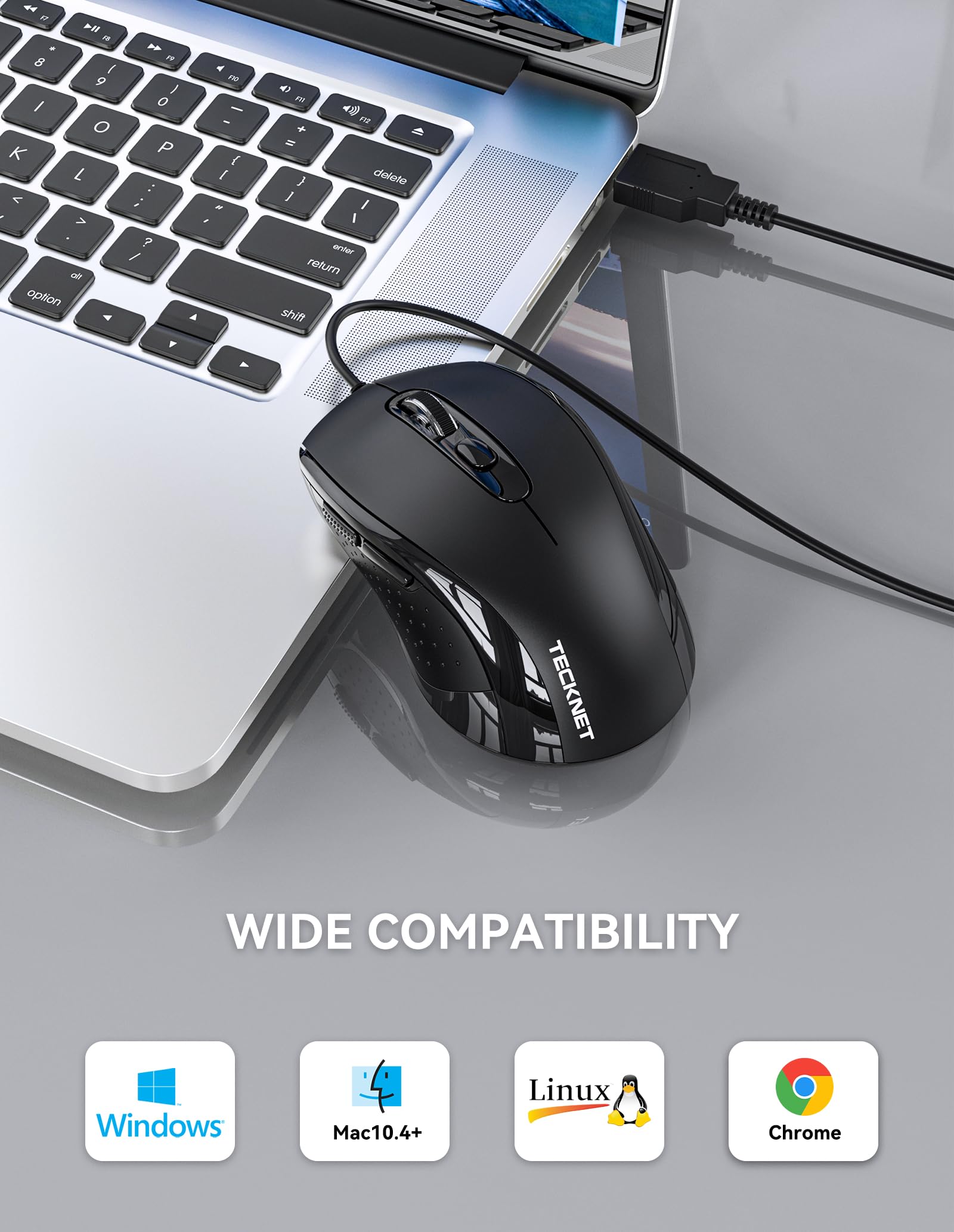 TECKNET Wired Mouse, 3600DPI, USB Wired Computer Mice, 6-Button, 4-Levels