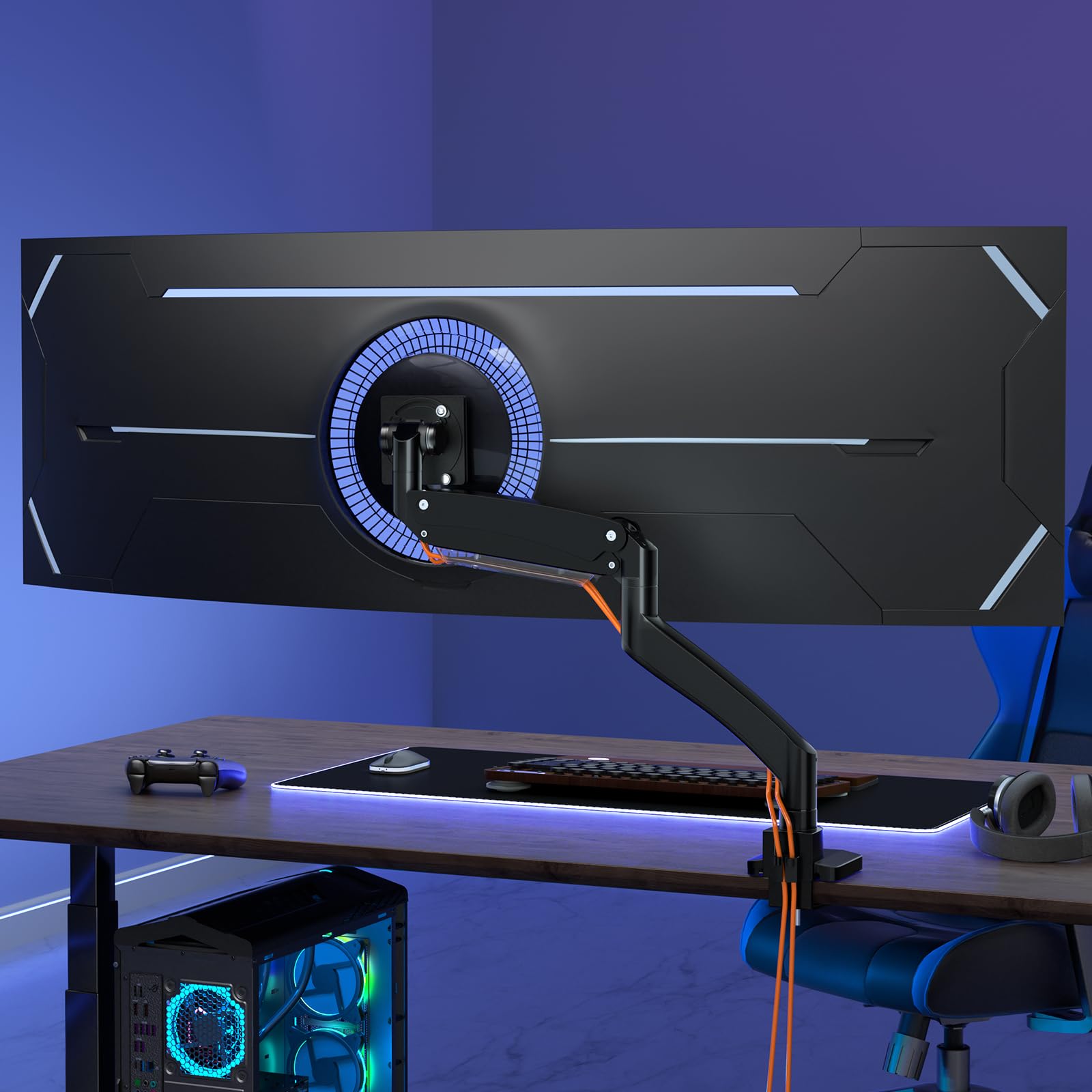 Ultrawide Monitor-Arm Heavy Duty 22-57‘’ - PUTORSEN Aluminum Single Monitor Mount Holds up to 59.4 lbs, Premium Adjustable Desk Mount Stand, VESA 75/100/200 mm, Black