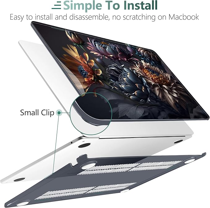 TWOLSKOO for M4 MacBook Air 13.6 inch Case 2025-2022 Release M4 A3240 M3 A3113 M2 A2681, Plastic Hard Shell & Screen Protector & Keyboard Cover & Trackpad Film, Blossom Floral