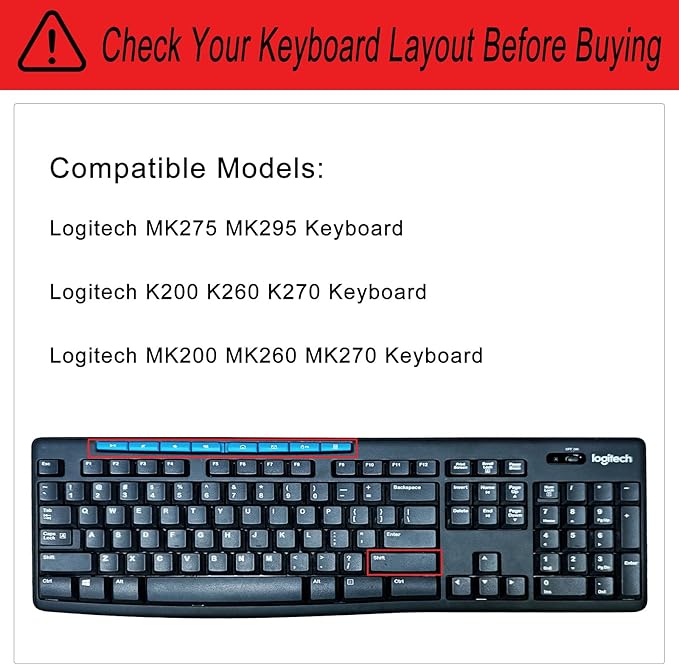 Silicone Keyboard Cover for Logitech K200 K260 K270,Ergonomic Wireless Keyboards, MK200 MK260 Keyboard Skin Waterproof Dustproof - Transparent