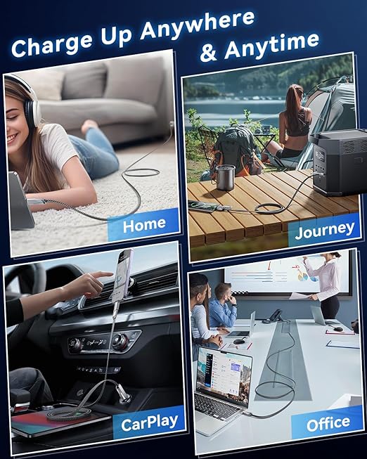 [One is Enough] 4-in-1 Compatible with USB C to Lightning Cable, 60W High-Speed Charging & Fast Data Transfer,CarPlay & Android Auto Support Multi Charger Cord Combo for iPhone/Samsung/iPad,10FT