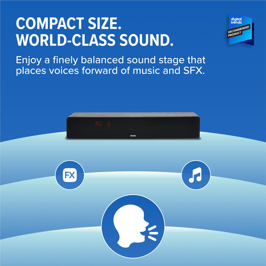 ZVOX Dialogue Clarifying Sound Bar With Patented Hearing Technology - AccuVoice TV Soundbar AV157 Titanium - Twelve Levels of Voice Boost - Home Theater Audio Speakers