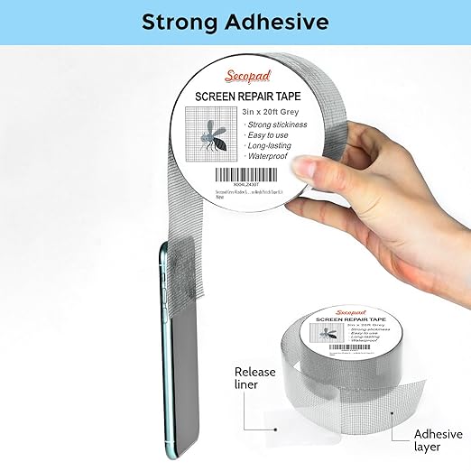 Grey Window Screen Repair Tape, 3IN X 20FT (240IN) Screen Repair Kit for Windows or Doors, Strong Adhesive Patch Kit Fiberglass Mesh Tape
