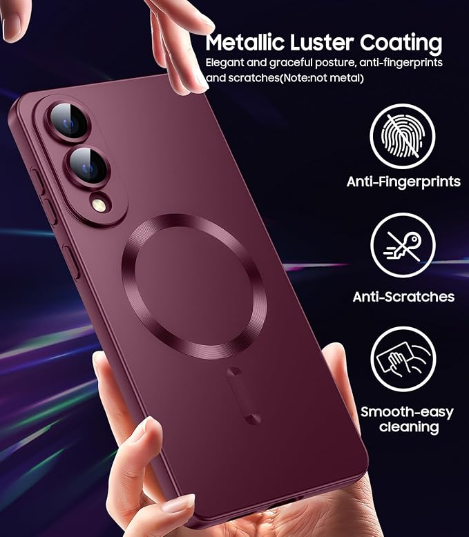 Magnetic for Samsung Galaxy S25 Edge Case [Compatible with MagSafe][Built-in Camera Lens Protector] Slim Soft Silicone Bumper Shockproof Metallic Luster Phone Case (Burgundy)