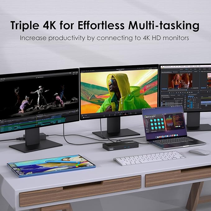 WAVLINK DisplayLink Docking Station Triple Monitor 4K@60Hz for 3 Monitors, 100W Charging for Thunderbolt 4/3, USB C M1 M2 M3 M4 Mac/Windows/Chrome - 3 HDMI, 2 DP, 6 USB Ports, 160W Power, LAN, Audio