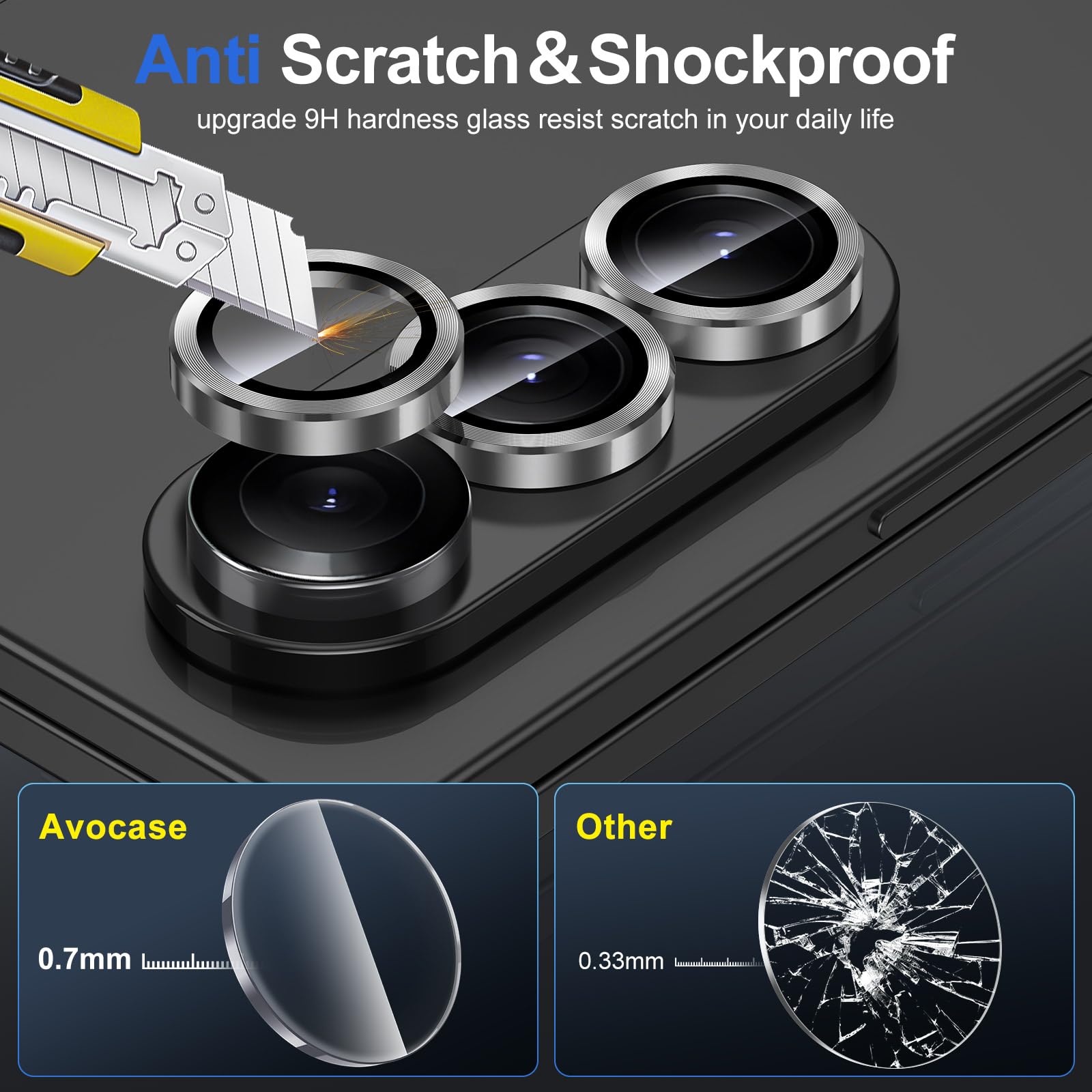 Avocase for Samsung Galaxy Z Fold 7 Camera Lens Protector, Individual Metal Ring Tempered Glass Lens Cover, [Strong Adsorption] Scratch Resistant Ultra-Thin HD Clear Lens Cover, 1 Set-Black