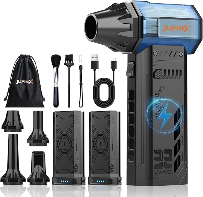 Air Duster -250000RPM Electeic Air Duster, Replaceable Batteries 2pcs,Long Life Cordless mini Blower, 3-Gear Adjustable- Cordless air Duster for Keyboard,PCs,Outdoors,Leaves,Car Cleaning