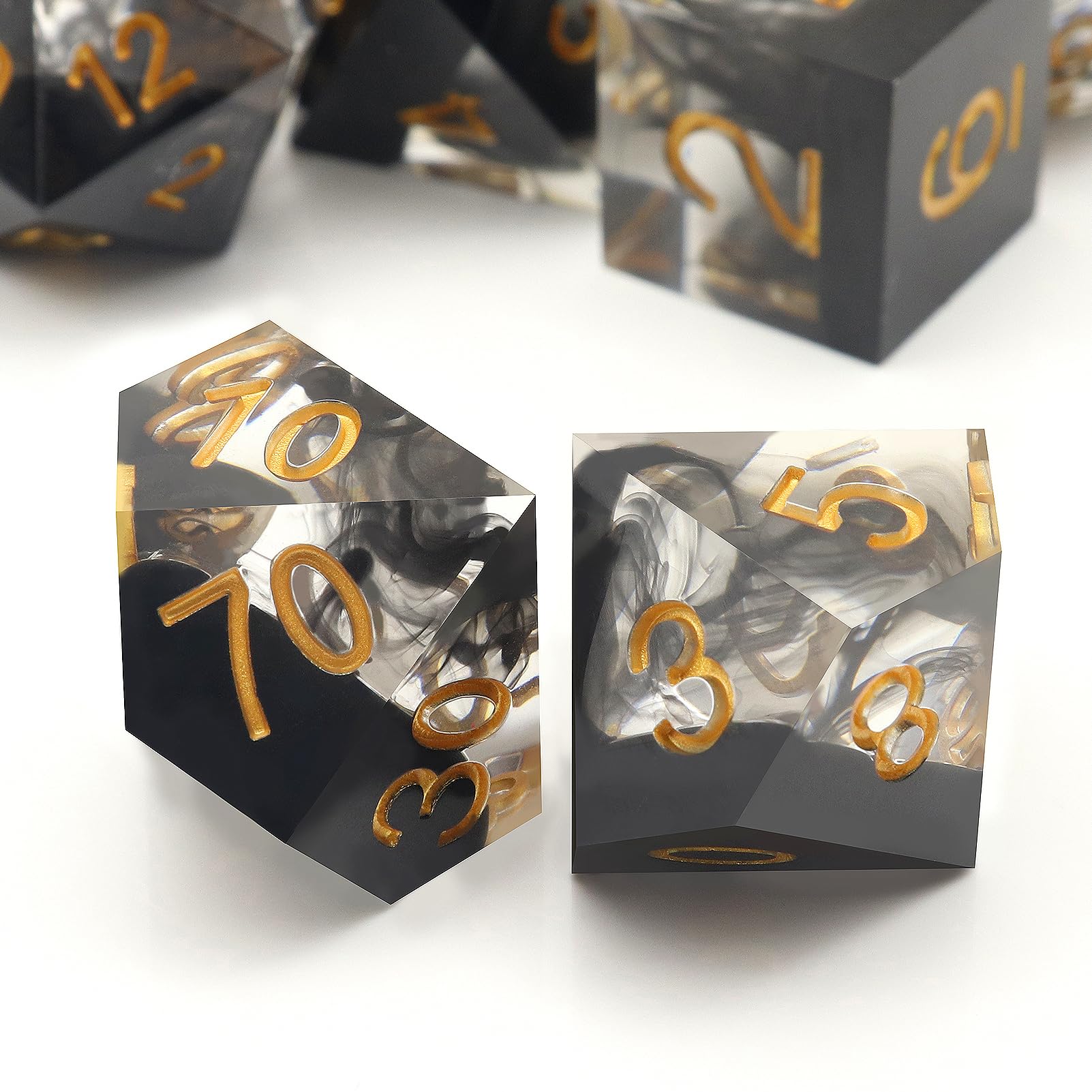 Haxtec Sharp Edge Dice Set DND Dice Set with Dice Case Handmade Black Swirls Resin D&D Dice Set for TTRPGs Compatible with Dungeons and Dragons Gifts-Dark Soul