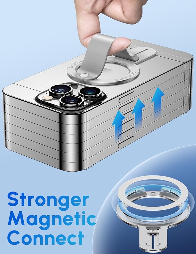 MagSafe Phone Grip for iPhone - Magnetic Phone Ring Holder Detachable for iPhone 16 - Comfortable Finger Phone Loop Grip for Apple 15/14/13/12, Silver