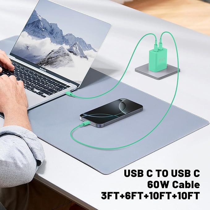 iPhone 16 15 Pro Max Charger Fast Charging,45W Dual Port USB C Fast Charger Block [2-Pack] & Extra Long 60W 3/6/10/10FT USB C Cable - PD Quick Adapter 3.0 for iPhone 16 15/16 15Pro/16 15 Plus.