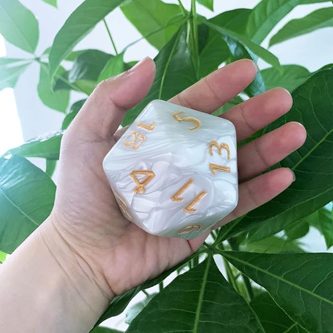 20 Sided DND Dice,D20 Giant Polyhedral Dice,55mm Titan Large Pearl Color D20 Dice,20 Sided Cube D&D Dice Set for Dungeons and Dragons, RPG, MTG Table Games(White Pearl)